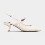 Roger Vivier Women Virgule Flower Slingback Pumps in Patent Leather-White