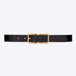 Saint Laurent YSL Women Double Buckle Belt in Crocodile-embossed Leather