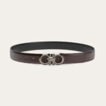 Salvatore Ferragamo Men Reversible and Adjustable Gancini Belt-Black