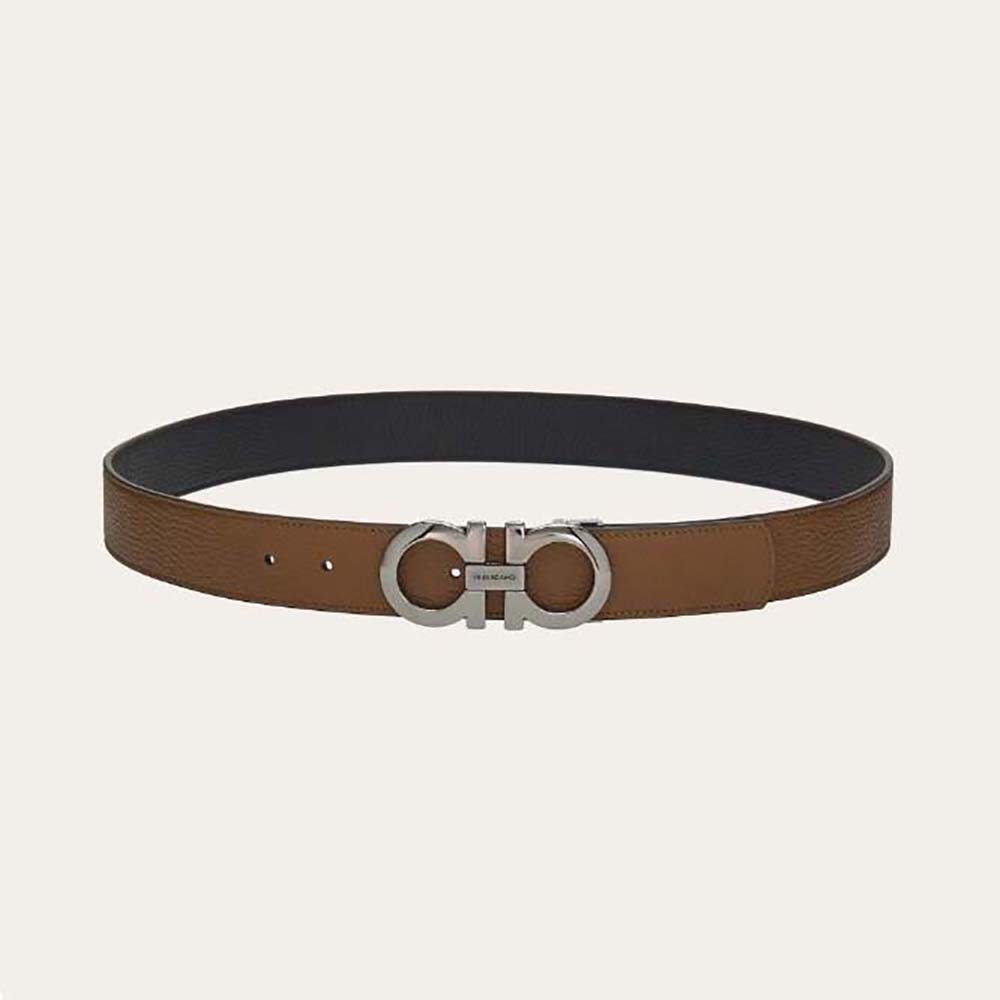 Salvatore Ferragamo Men Reversible And Adjustable Gancini Belt-Brown