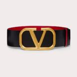 Valentino Women Reversible Vlogo Signature Belt in Glossy Calfskin 70 mm-Black