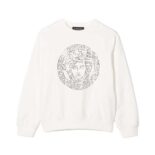 Versace Men Embroidered Medusa Sliced Sweatshirt-White