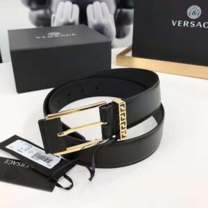 Versace Unisex Greca Accent Leather Belt-Black DCU8241