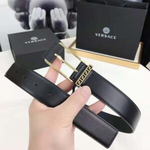 Versace Unisex Greca Accent Leather Belt-Black DCU8241