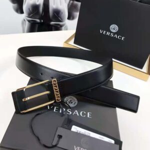 Versace Unisex Greca Accent Leather Belt-Black DCU8241