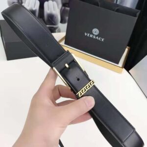 Versace Unisex Greca Accent Leather Belt-Black DCU8241