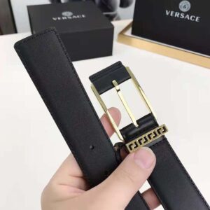 Versace Unisex Greca Accent Leather Belt-Black DCU8241