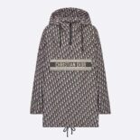Dior Women Hooded Anorak Blue and Ecru Technical Taffeta Jacquard with Dior Oblique Motif
