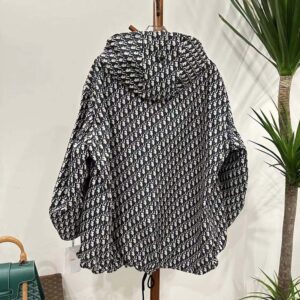 Dior Women Hooded Anorak Blue and Ecru Technical Taffeta Jacquard with Dior Oblique Motif