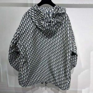 Dior Women Hooded Anorak Blue and Ecru Technical Taffeta Jacquard with Dior Oblique Motif
