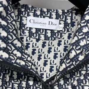 Dior Women Hooded Anorak Blue and Ecru Technical Taffeta Jacquard with Dior Oblique Motif