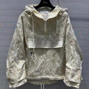Dior Women Hooded D-Way windbreaker Gold-Tone Technical Taffeta Jacquard