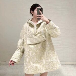 Dior Women Hooded D-Way windbreaker Gold-Tone Technical Taffeta Jacquard