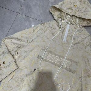 Dior Women Hooded D-Way windbreaker Gold-Tone Technical Taffeta Jacquard