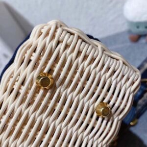 Dior Women Small Lady Dior Bag Natural Wicker and Blue Dior Oblique Jacquard