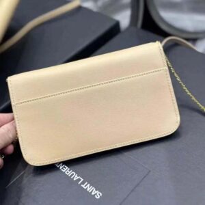 Saint Laurent YSL Women Cassandre Phone Holder in Smooth Leather-Sandy 6350950U40J2721