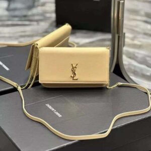Saint Laurent YSL Women Cassandre Phone Holder in Smooth Leather-Sandy 6350950U40J2721
