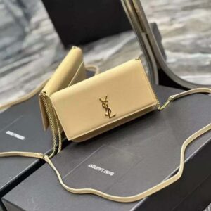 Saint Laurent YSL Women Cassandre Phone Holder in Smooth Leather-Sandy 6350950U40J2721