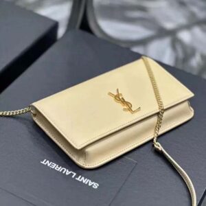 Saint Laurent YSL Women Cassandre Phone Holder in Smooth Leather-Sandy 6350950U40J2721