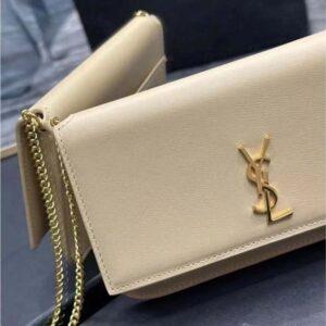 Saint Laurent YSL Women Cassandre Phone Holder in Smooth Leather-Sandy 6350950U40J2721