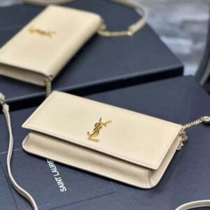 Saint Laurent YSL Women Cassandre Phone Holder in Smooth Leather-Sandy 6350950U40J2721