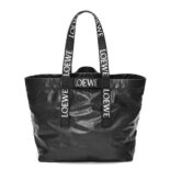Loewe Unisex Fold Shopper in Paper Calfskin-Black B507X23X01