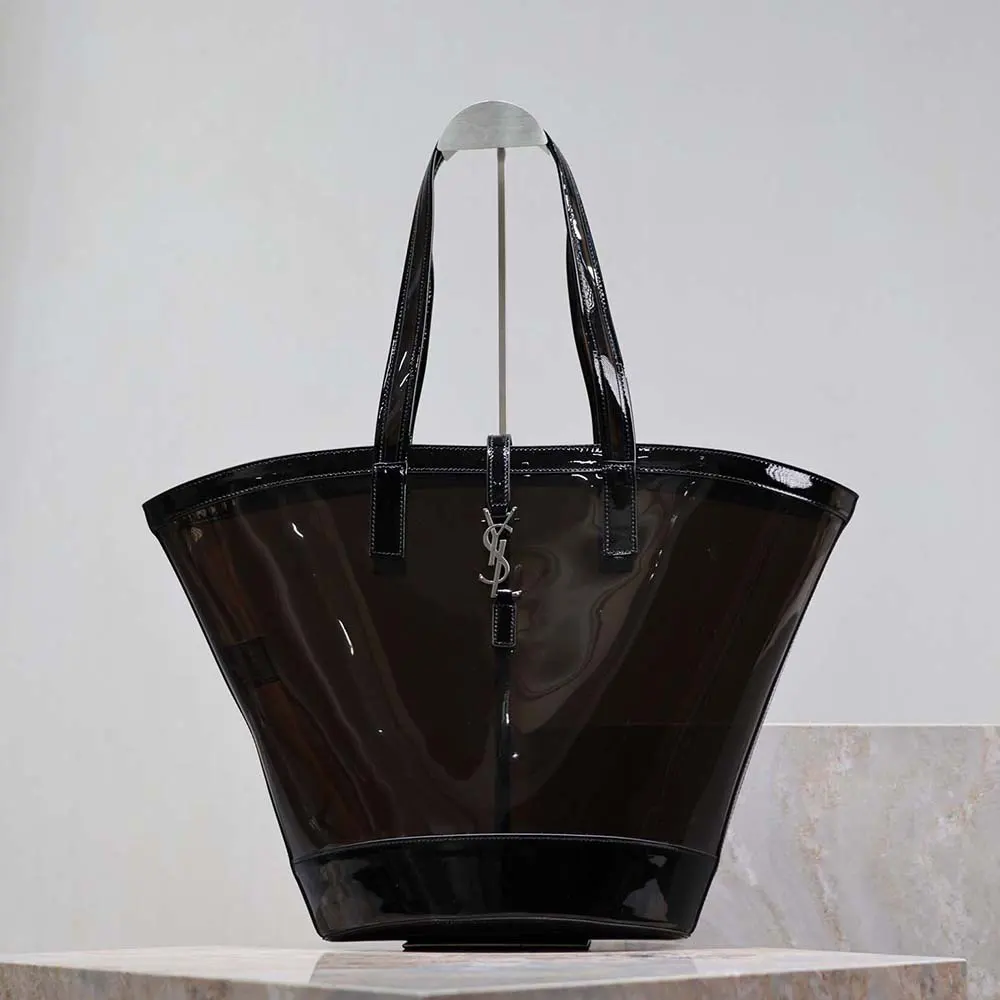 Saint Laurent YSL Women Panier Medium in Vinyl and Shiny Leather-Black 2 Saint Laurent YSL Women Panier Medium in Vinyl and Shiny Leather-Black