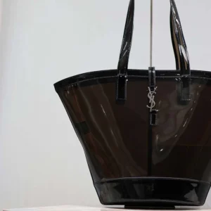 Saint Laurent YSL Women Panier Medium in Vinyl and Shiny Leather-Black
