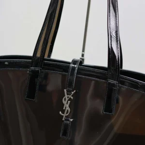 Saint Laurent YSL Women Panier Medium in Vinyl and Shiny Leather-Black