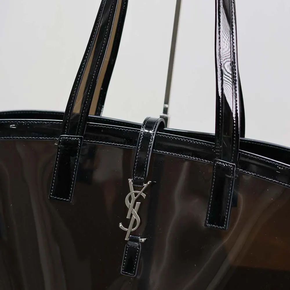 Saint Laurent YSL Women Panier Medium in Vinyl and Shiny Leather-Black 6 Saint Laurent YSL Women Panier Medium in Vinyl and Shiny Leather-Black