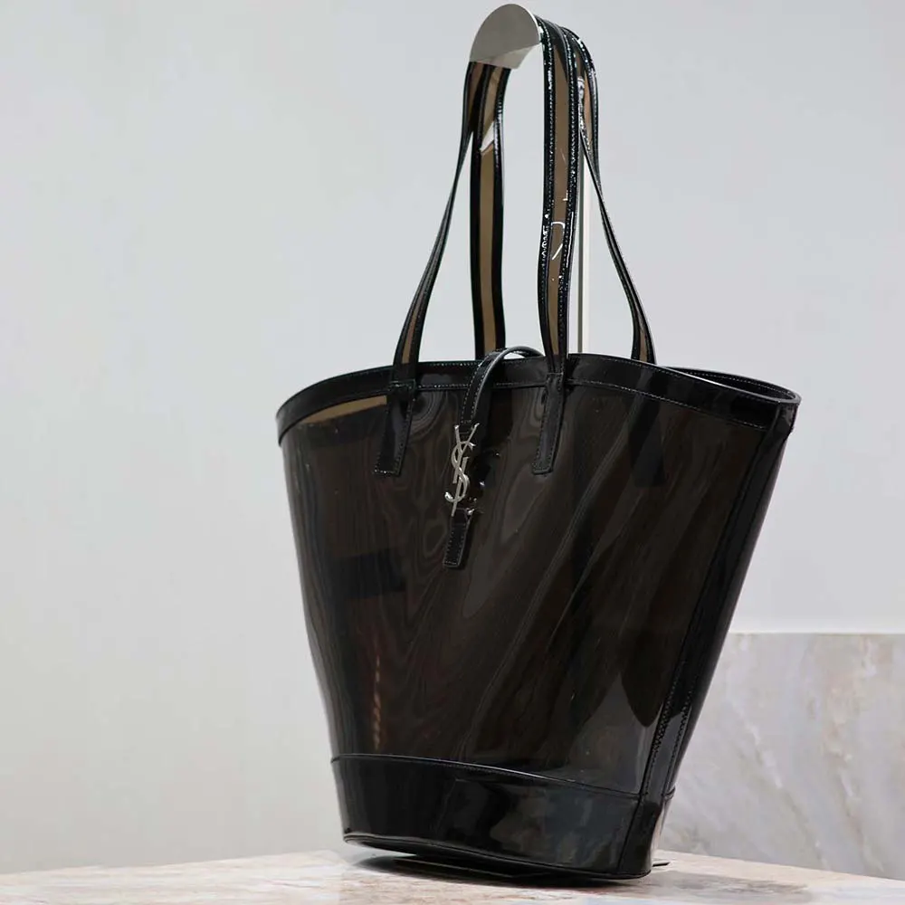 Saint Laurent YSL Women Panier Medium in Vinyl and Shiny Leather-Black 4 Saint Laurent YSL Women Panier Medium in Vinyl and Shiny Leather-Black