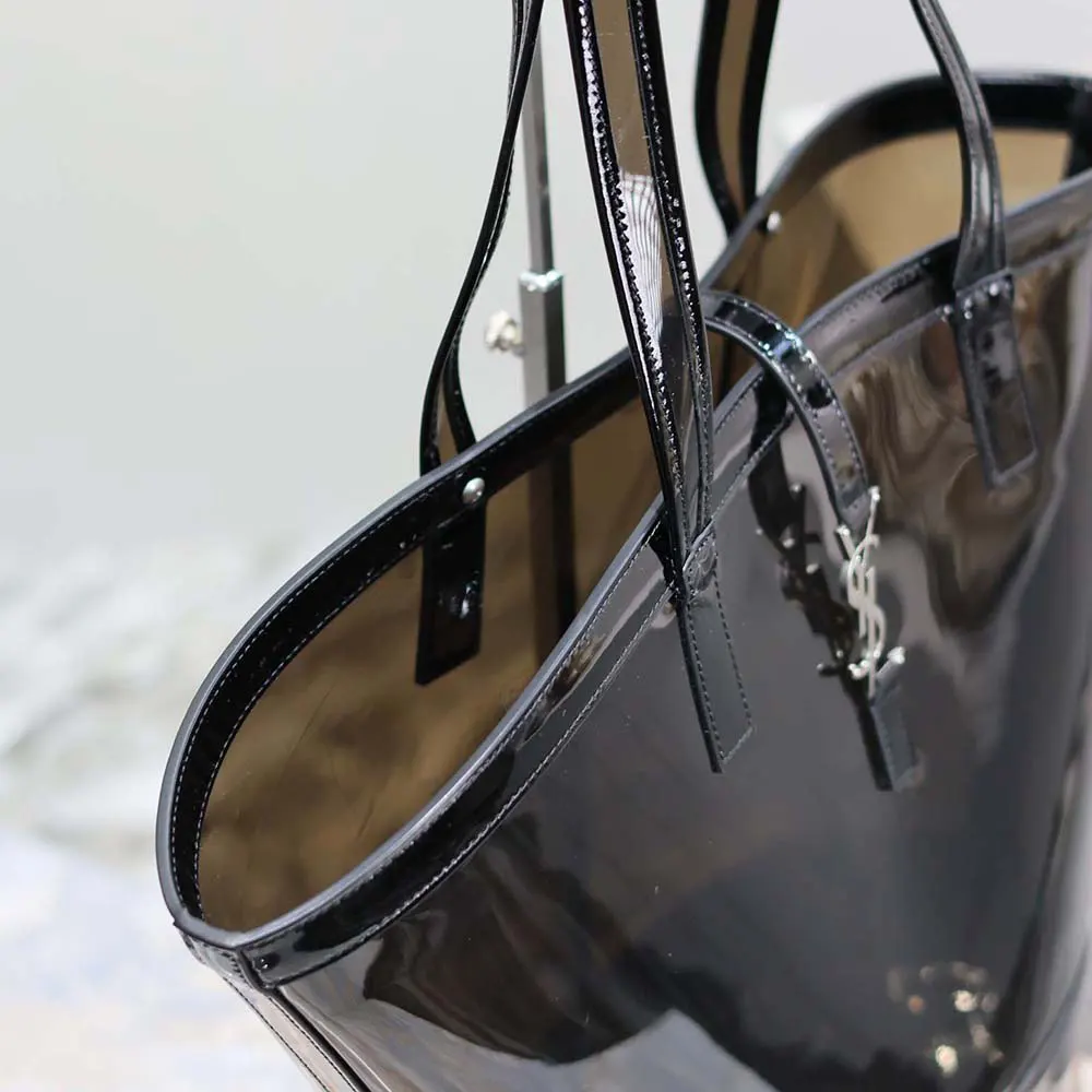 Saint Laurent YSL Women Panier Medium in Vinyl and Shiny Leather-Black 9 Saint Laurent YSL Women Panier Medium in Vinyl and Shiny Leather-Black