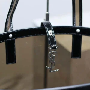 Saint Laurent YSL Women Panier Medium in Vinyl and Shiny Leather-Black
