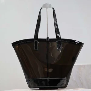 Saint Laurent YSL Women Panier Medium in Vinyl and Shiny Leather-Black