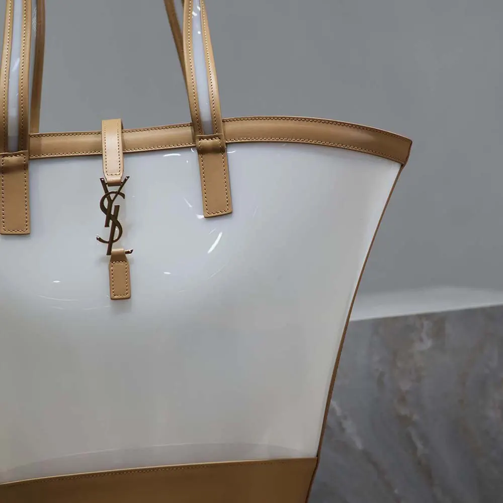 Saint Laurent YSL Women Panier Medium in Vinyl and Vegetable-tanned Leather-Beige 6 Saint Laurent YSL Women Panier Medium in Vinyl and Vegetable-tanned Leather-Beige