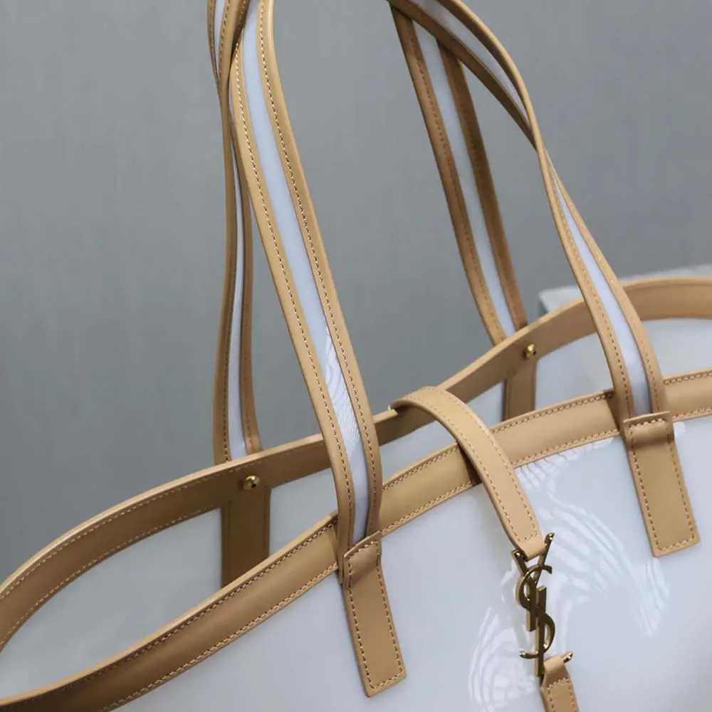 Saint Laurent YSL Women Panier Medium in Vinyl and Vegetable-tanned Leather-Beige 8 Saint Laurent YSL Women Panier Medium in Vinyl and Vegetable-tanned Leather-Beige