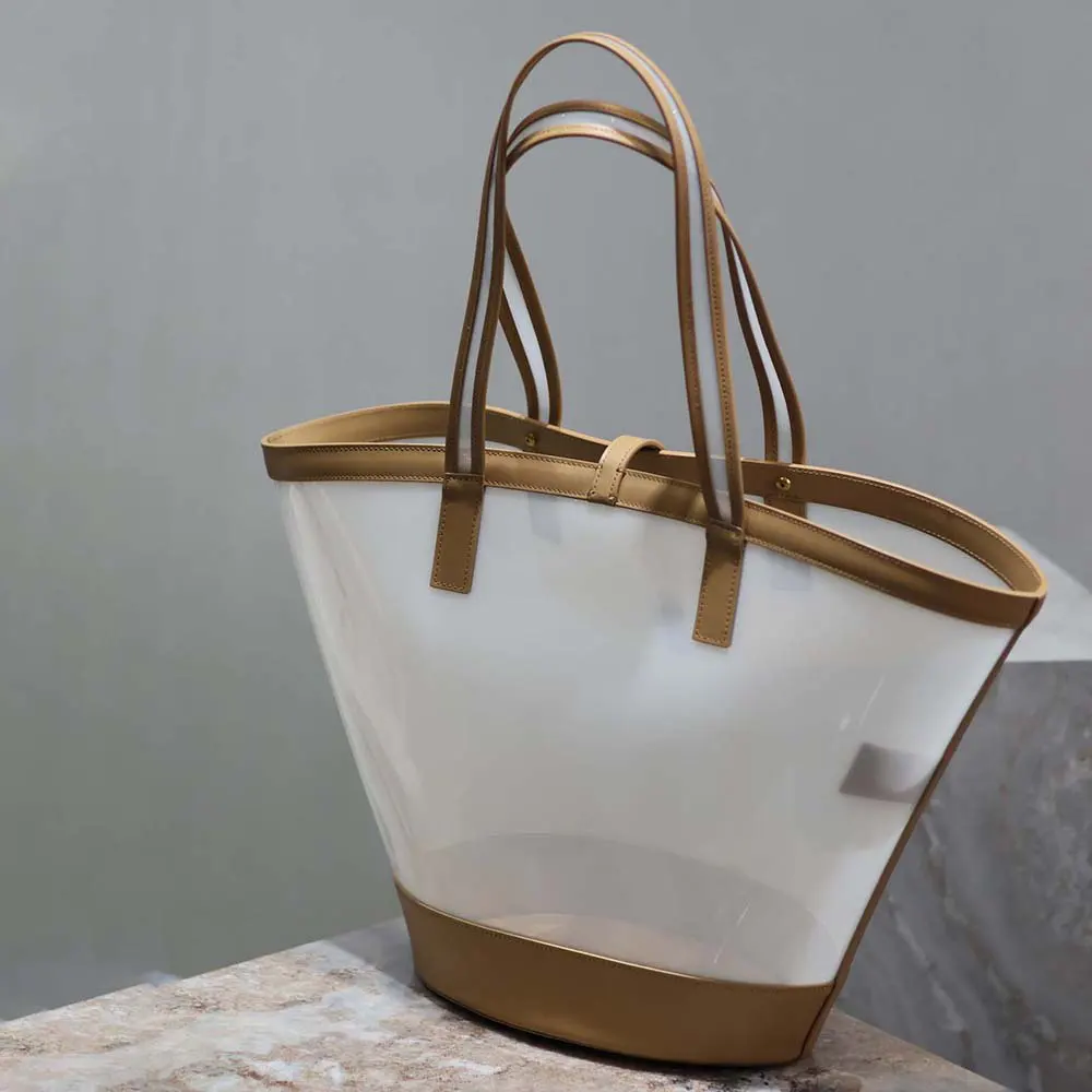 Saint Laurent YSL Women Panier Medium in Vinyl and Vegetable-tanned Leather-Beige 4 Saint Laurent YSL Women Panier Medium in Vinyl and Vegetable-tanned Leather-Beige