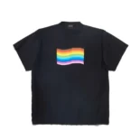 Balenciaga Men Rainbow Flag Inside-Out T-Shirt Oversized in Black Vintage Jersey