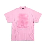 Balenciaga Women Paris Moon T-Shirt Oversized in Light Pink Vintage Jersey