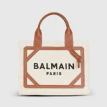 Balmain Women B-Army Small Canvas Shopping Bag with Leather Inserts CN1FE809TDCS