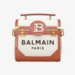 Balmain Women Bi-material Canvas and Ecru Calfskin B-Buzz Bag CN1DB530TCFE