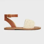 Celine Women Lympia Sandal in Triomphe Maccramé Cotton & Calfskin-White