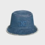 Celine Women Triomphe Bucket Hat in Dark Union Wash Denim