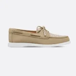 Dior Men Granville Boat Shoe Beige Suede and Beige Dior Oblique Jacquard