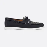 Dior Men Granville Boat Shoe Navy Blue Suede with Beige and Black Dior Oblique Jacquard