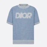Dior Men Italic T-Shirt Blue Cotton-Blend Tramato Knit