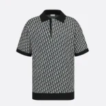 Dior Men Oblique Polo Shirt Beige Blue and Black Cotton Jacquard