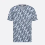 Dior Men Oblique Relaxed-Fit T-Shirt Blue and White Terry Cotton Jersey