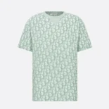 Dior Men Oblique Relaxed-Fit T-Shirt Green and White Terry Cotton Jersey