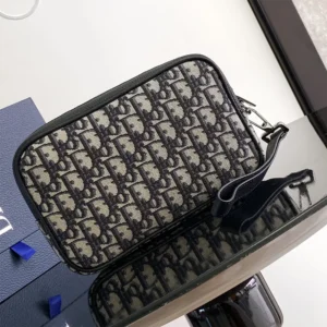 Dior Men Toiletry Bag Beige and Black Dior Oblique Jacquard